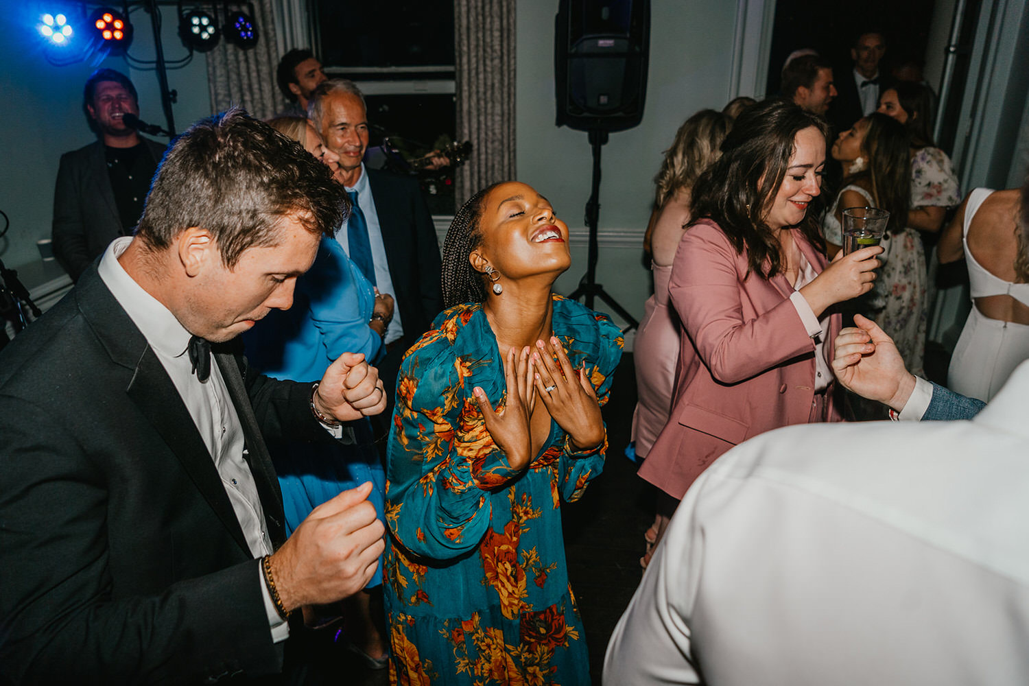 wedding guest on the dance floor at morden hall wedding in london