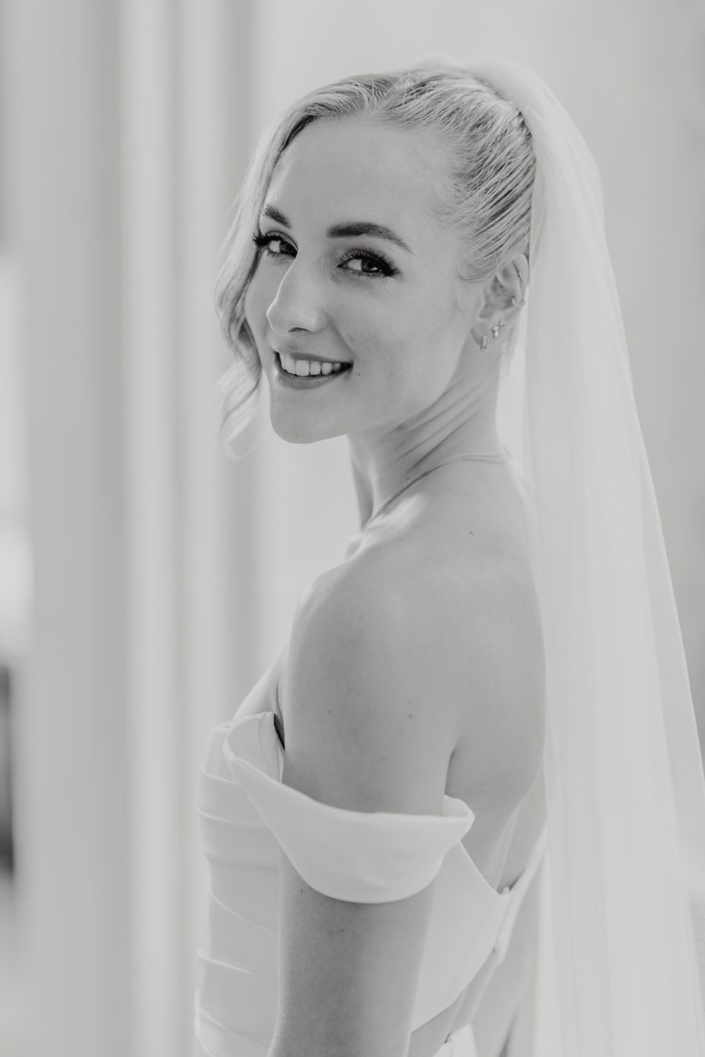 black and white bridal portrait at morden hall