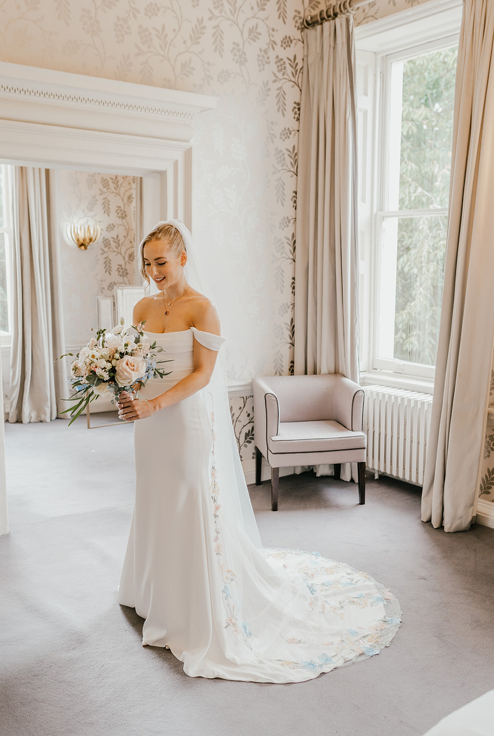 bride in wedding dress at morden hall wedding venue in london