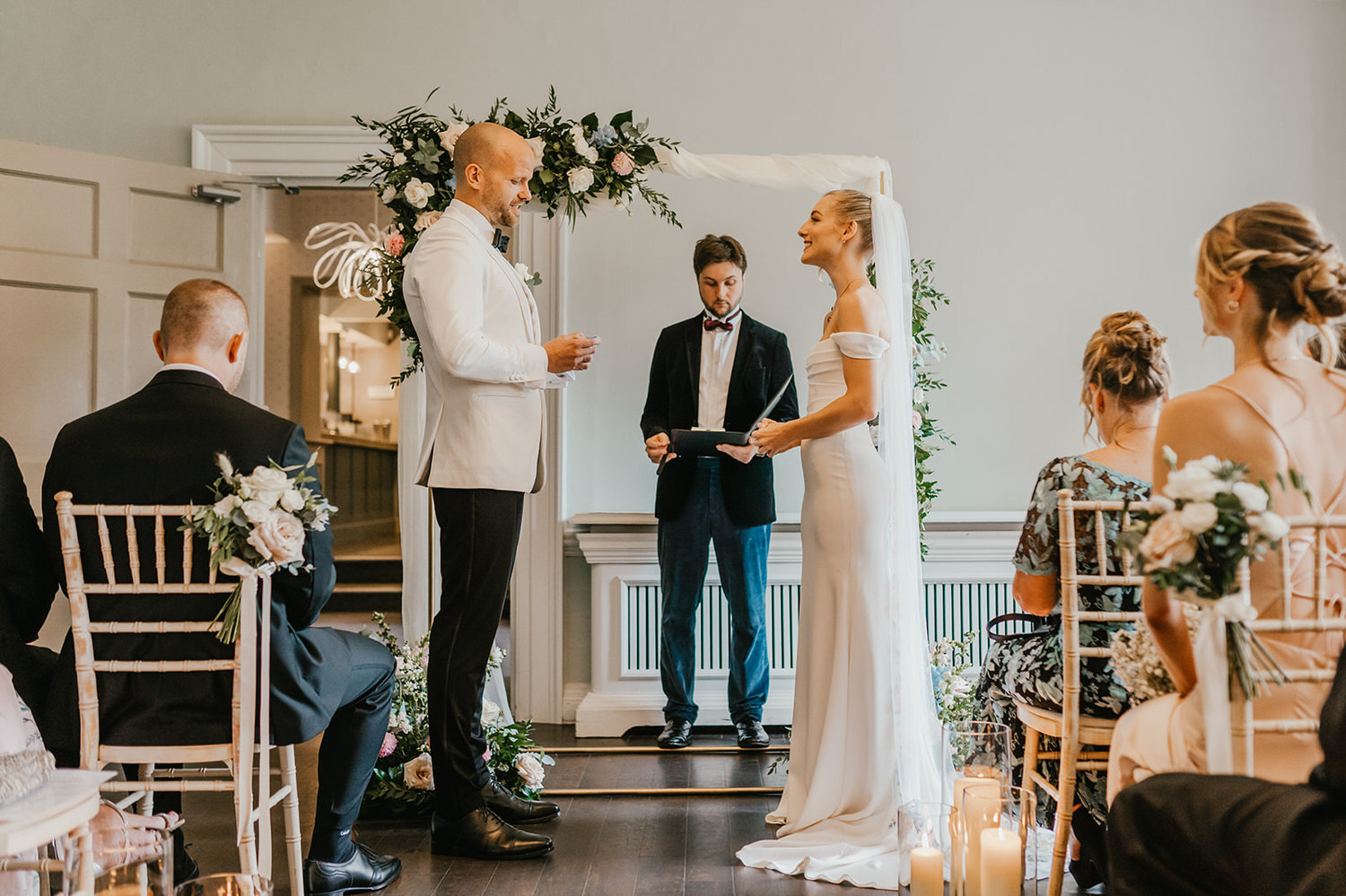 bride and groom during wedding ceremony at morden hall in london