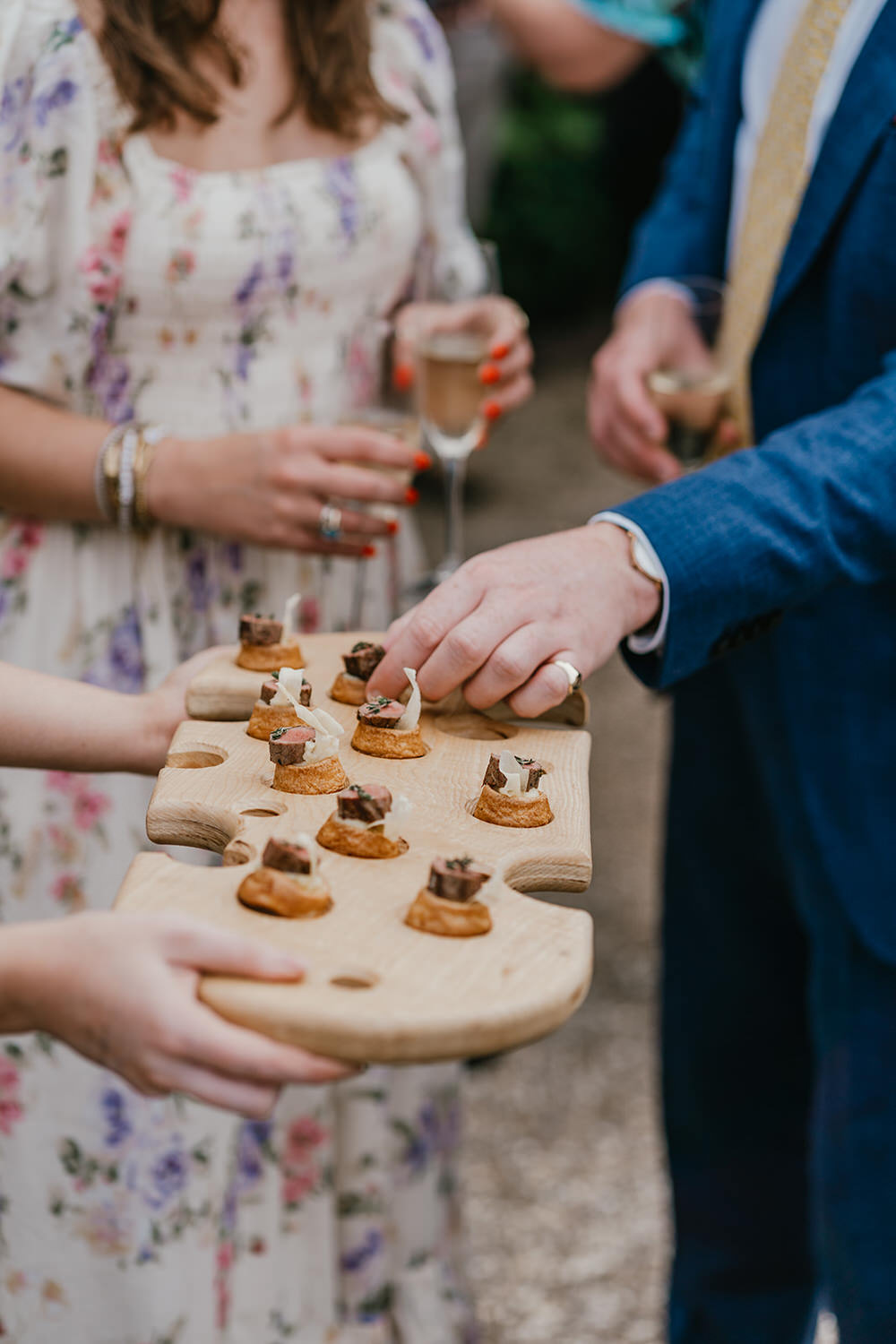 canapes during drinks reception at morden hall wedding