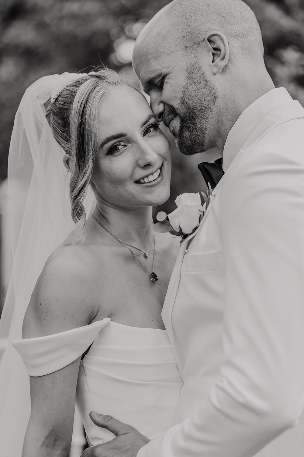 black and white couple portraits at morden hall wedding london