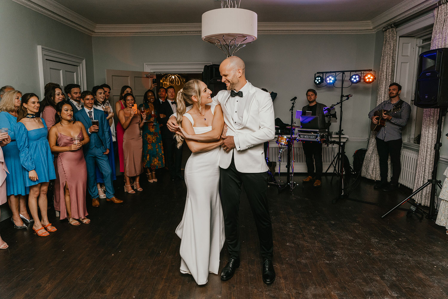 bride and groom first dance at morden hall wedding in london