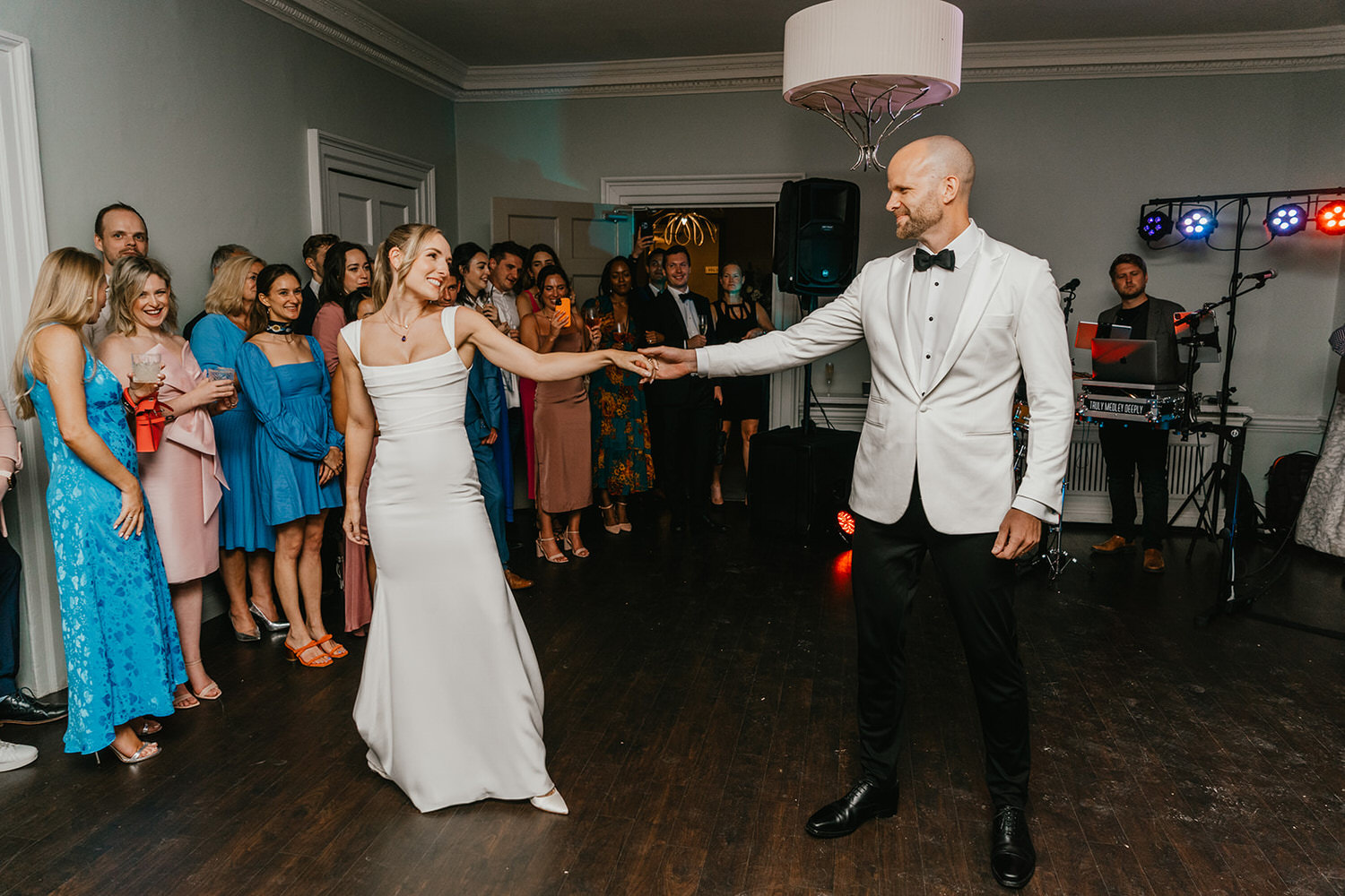 bride and groom first dance at morden hall wedding in london