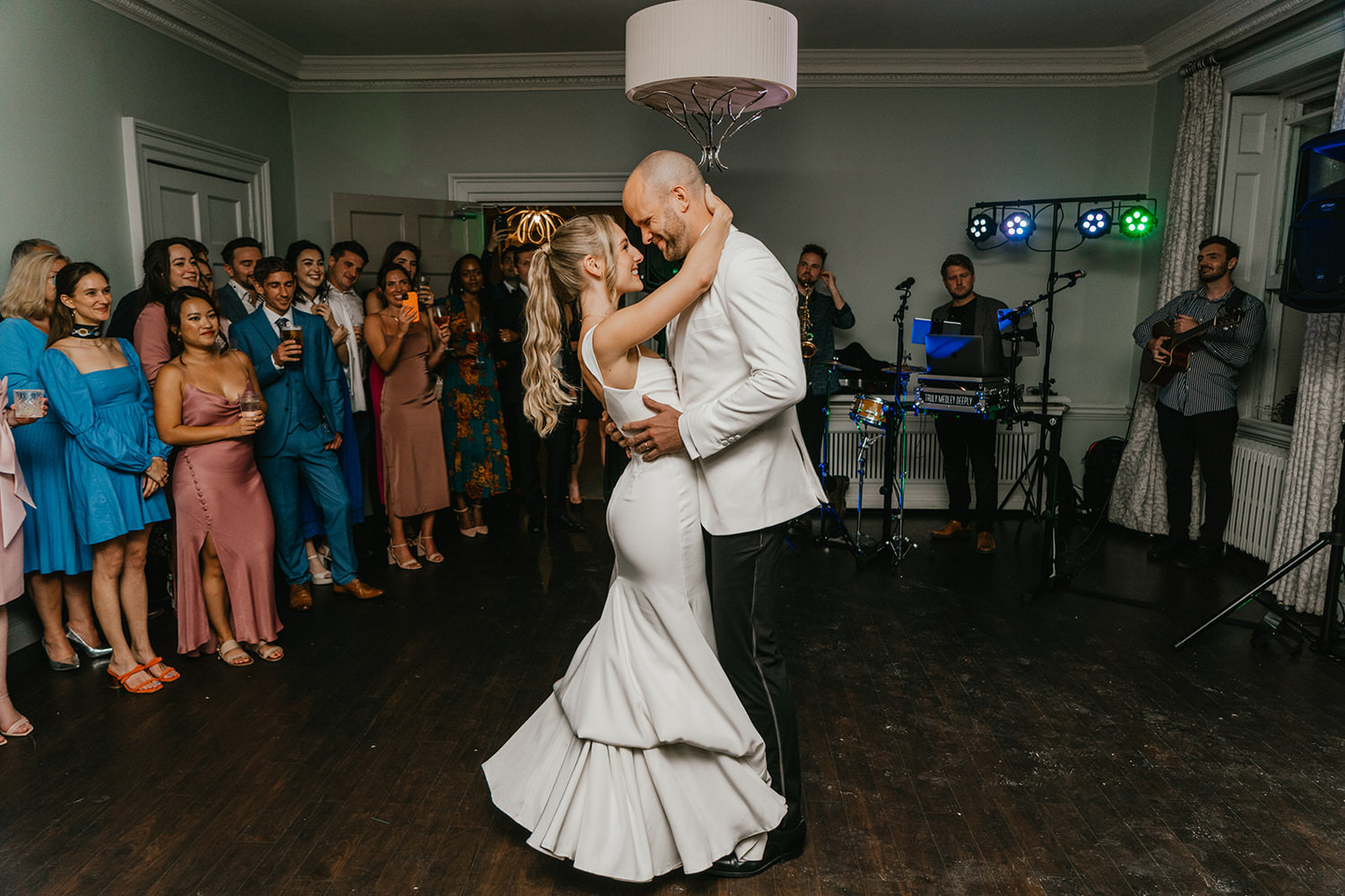 bride and groom first dance at morden hall wedding in london