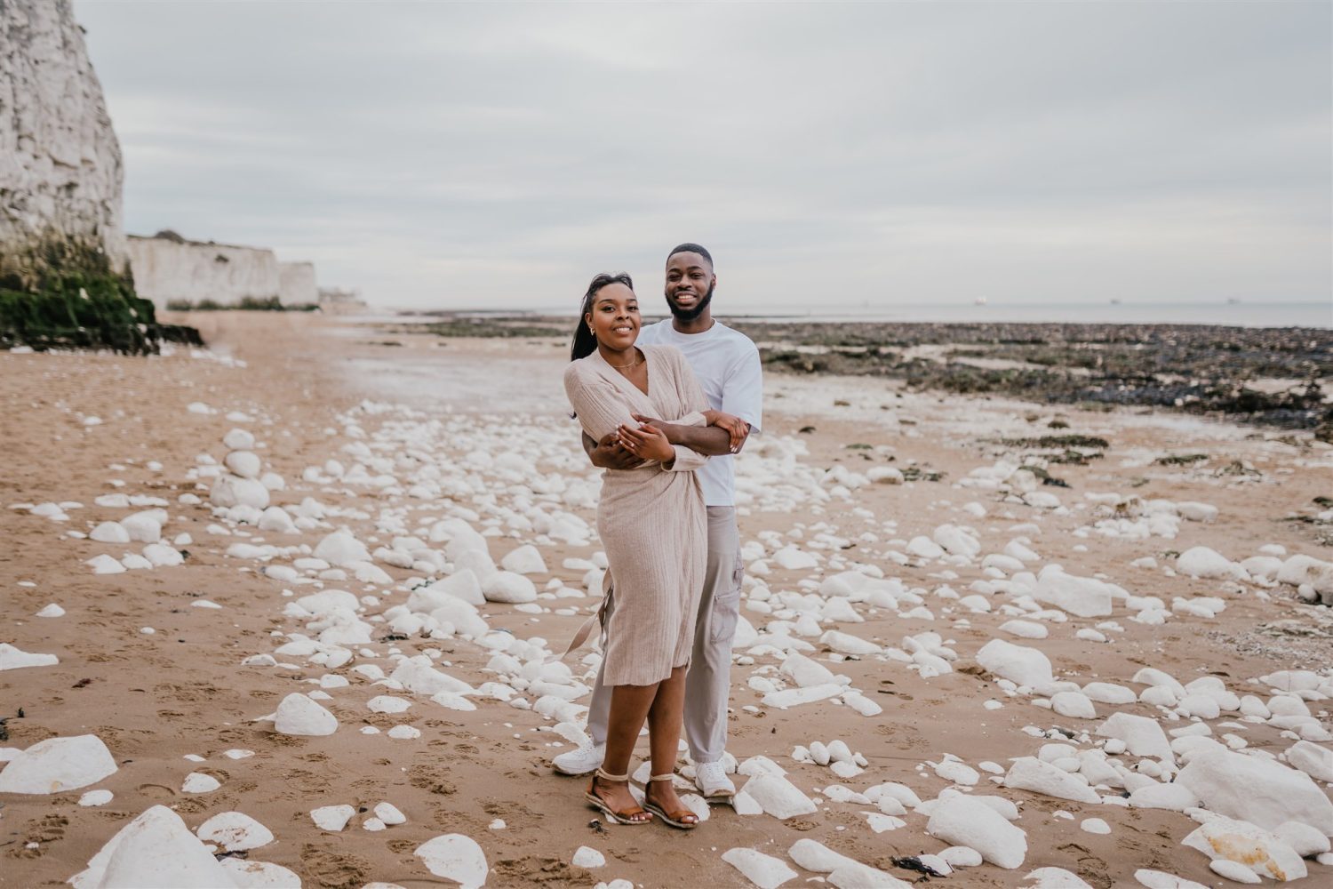 couple on the beach at botany bay couple shoot in kent