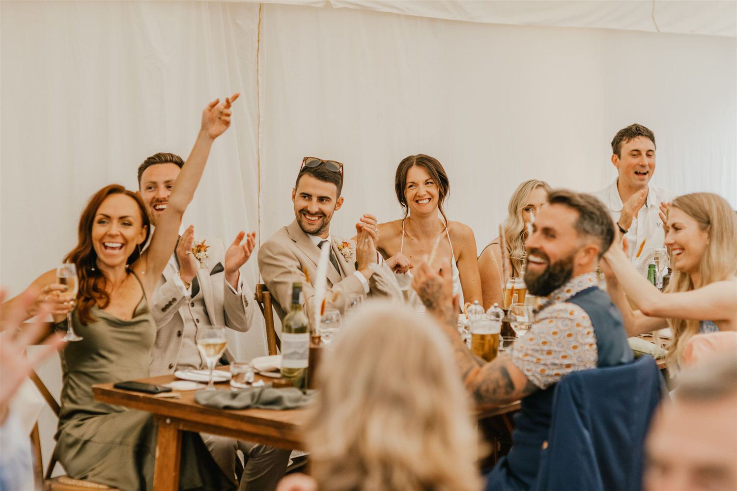 guests reaction to wedding speech during home wedding in kent