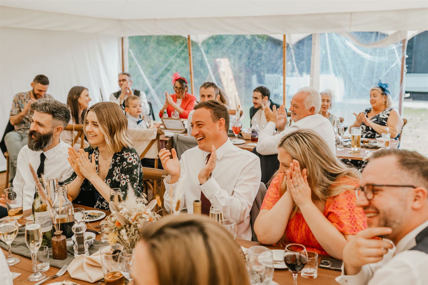 guests reaction to wedding speech during home wedding in kent