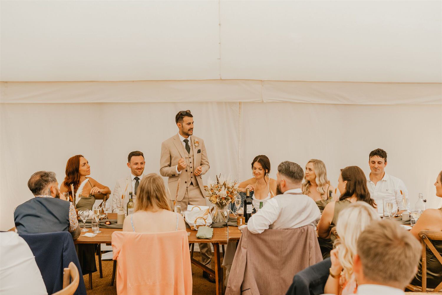 groom makes wedding speech during home wedding in kent