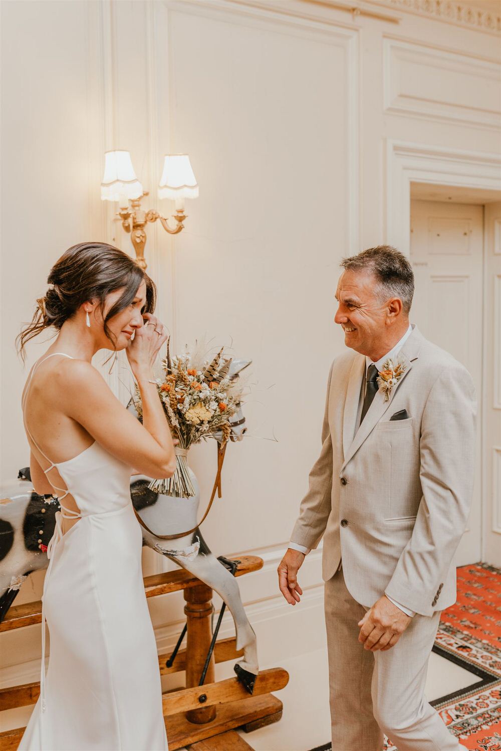 father of the bride reaction to bride reveal at mount ephraim wedding in kent
