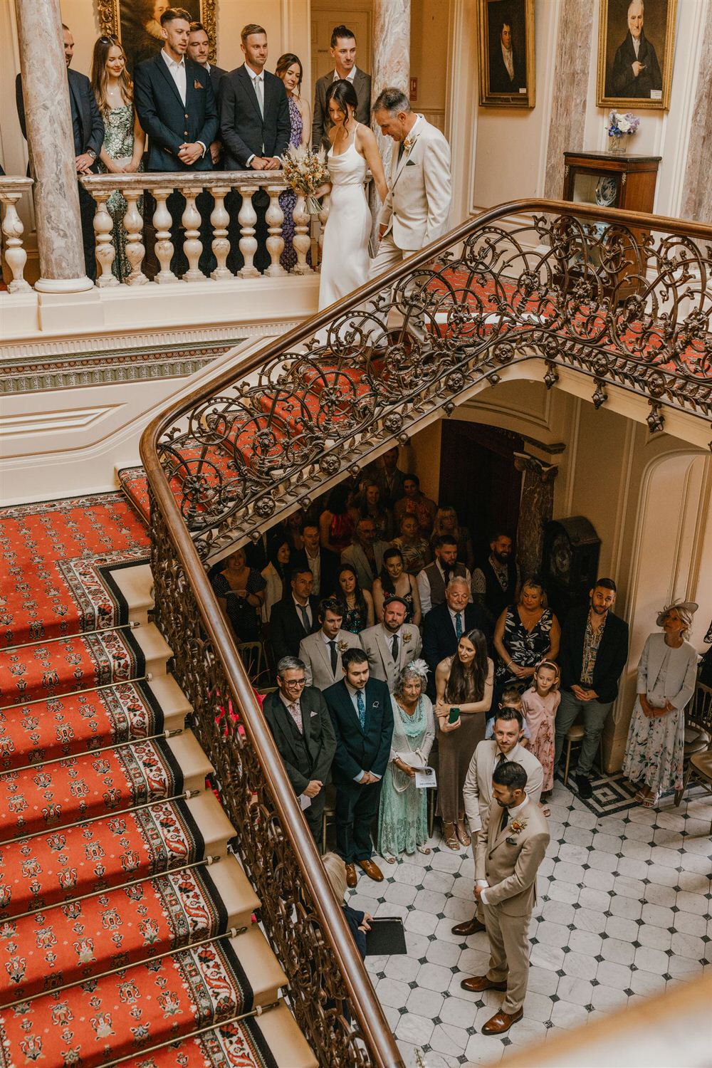 bride entrance down the staircase at mount ephraim wedding ceremony in kent
