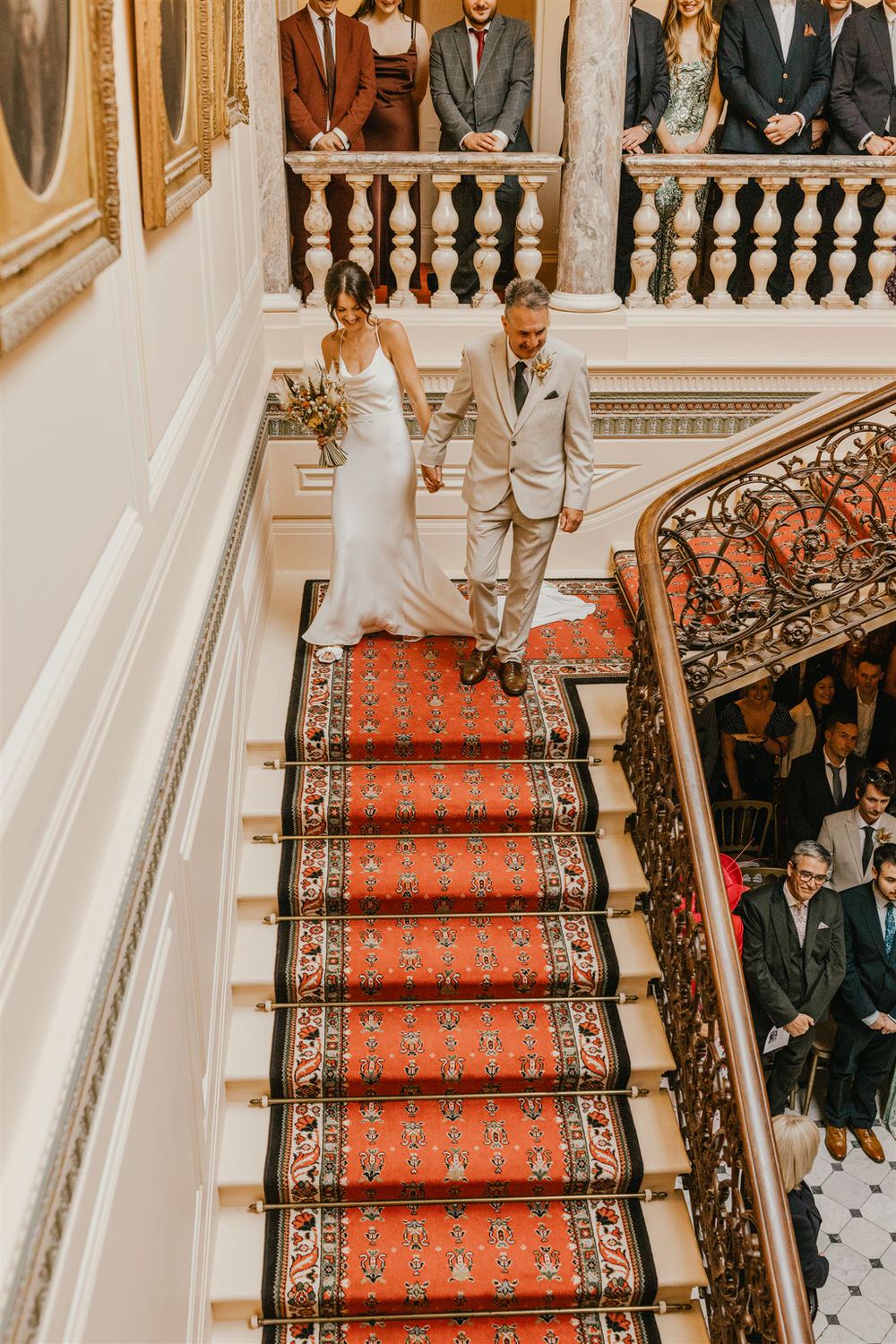 bride entrance down the staircase at mount ephraim wedding ceremony in kent