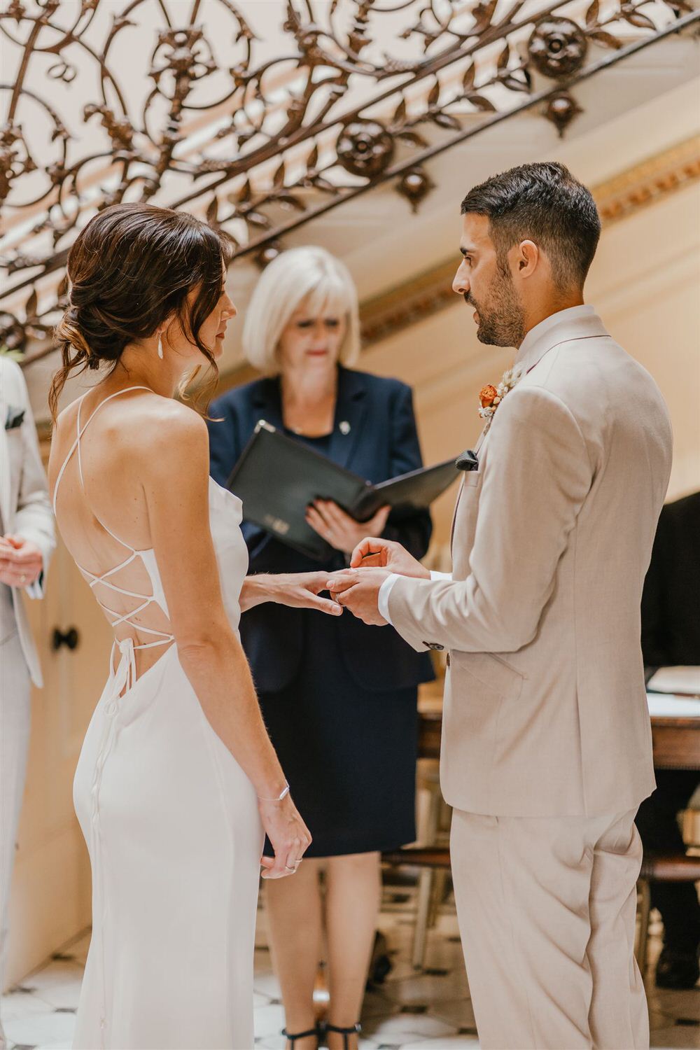 bride and groom exchange rings at mount ephraim wedding ceremony in kent