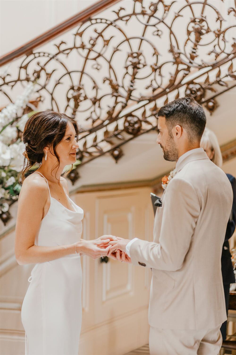 bride and groom exchange rings at mount ephraim wedding ceremony in kent