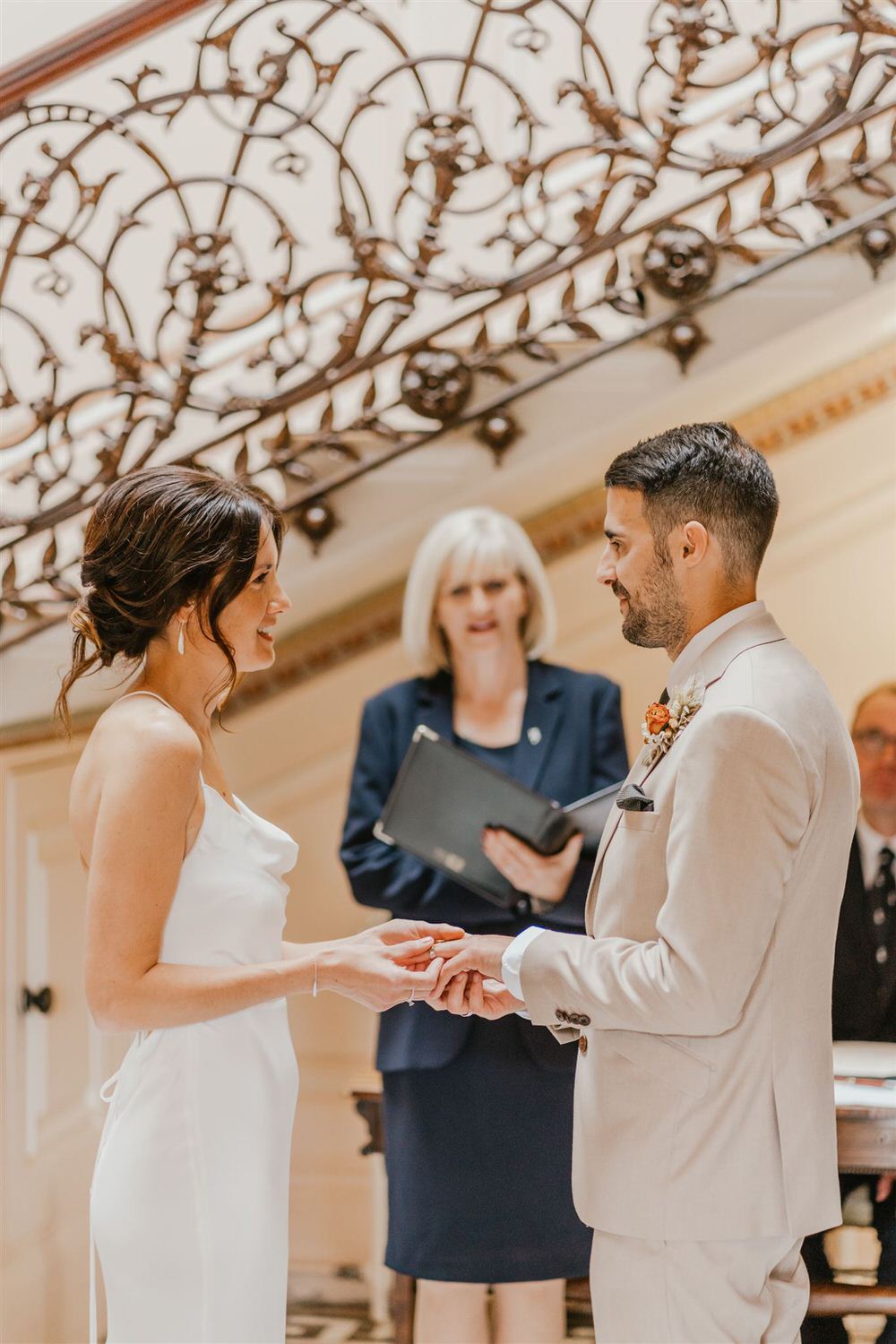 bride and groom exchange rings at mount ephraim wedding ceremony in kent