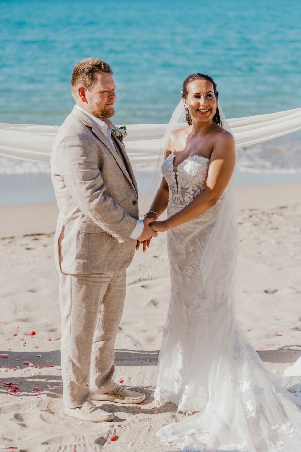 beach wedding ceremony for saint lucia elopement at stolentime resort wedding venue in the caribbean