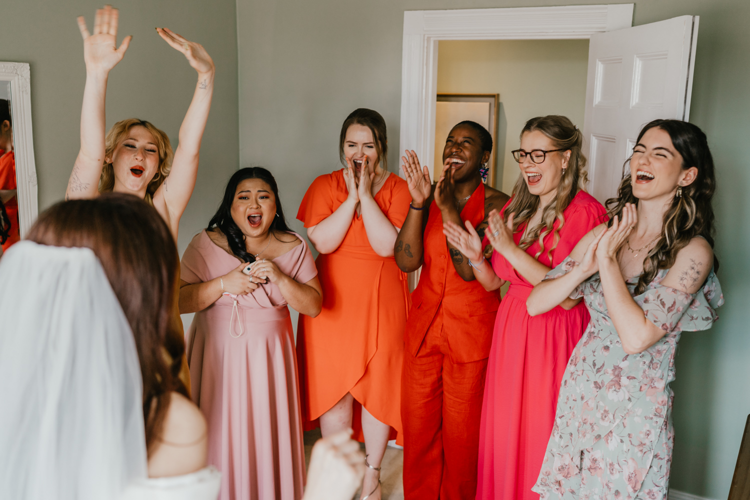 bridesmaid reaction to bride reveal at northbrook park wedding