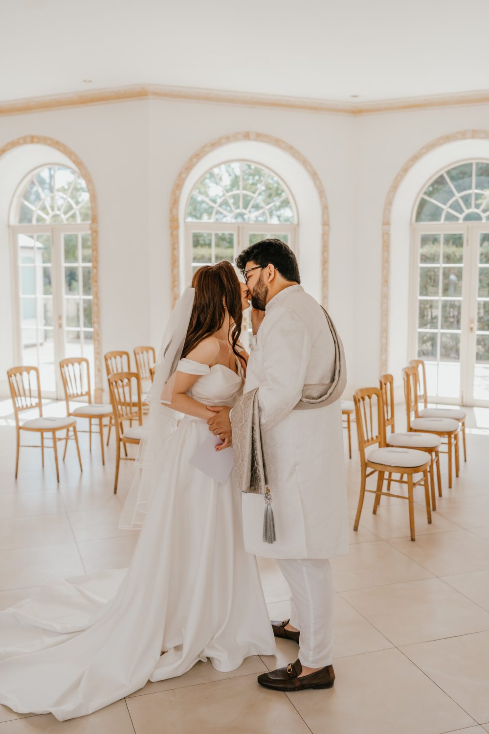 bride and groom first look at northbrook park wedding