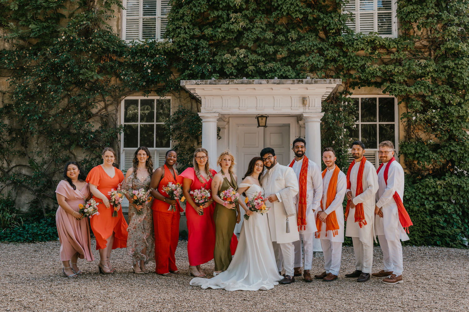 wedding party portraits at northbrook park wedding venue in farnham, surrey