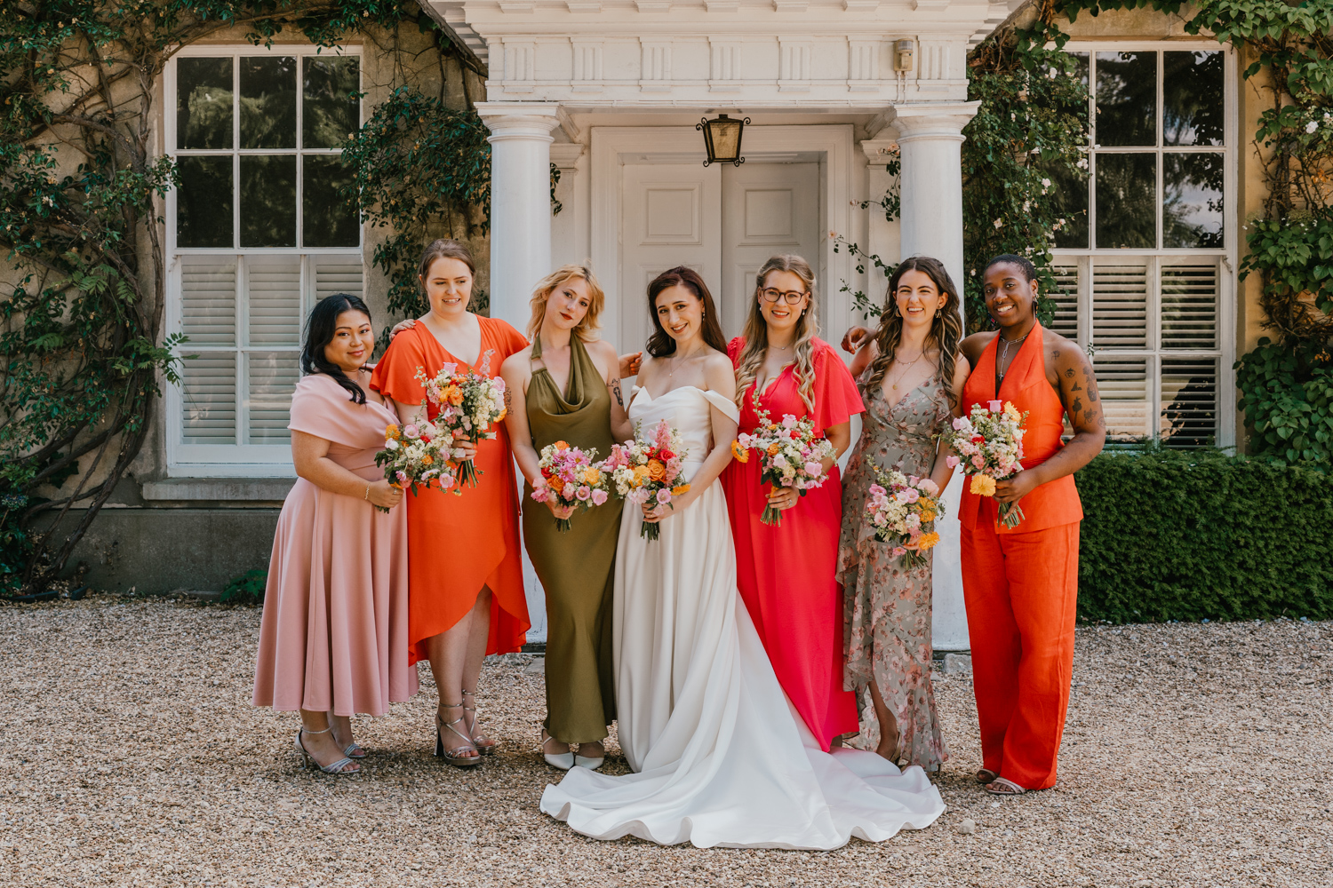 bridal party portraits at northbrook park wedding venue in farnham, surrey