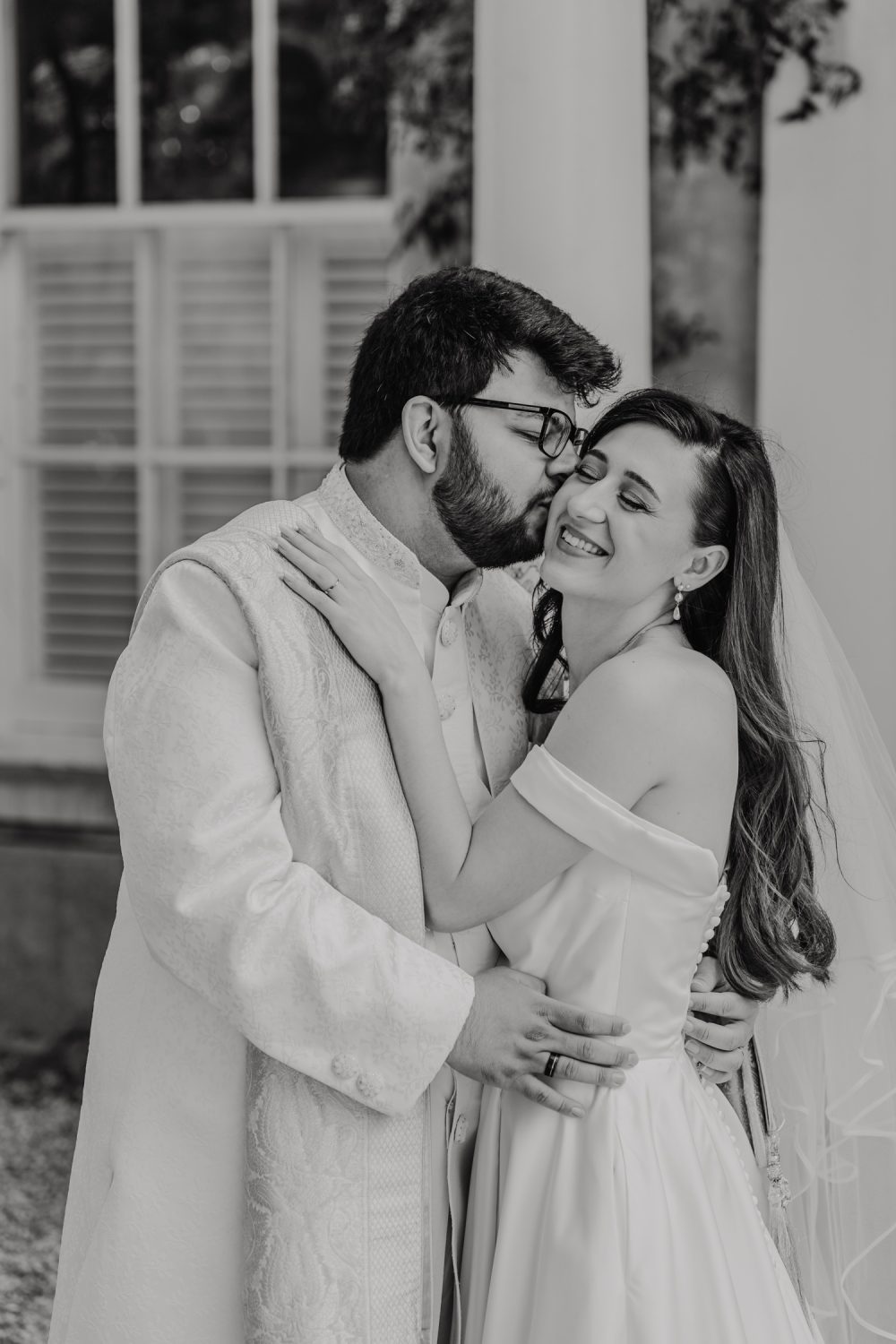 black and white couple portraits at northbrook park wedding venue in farnham, surrey