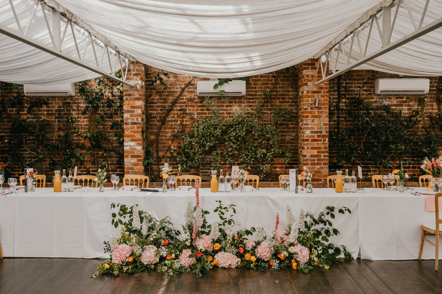 wedding breakfast setup at northbrook park wedding venue in hampshire
