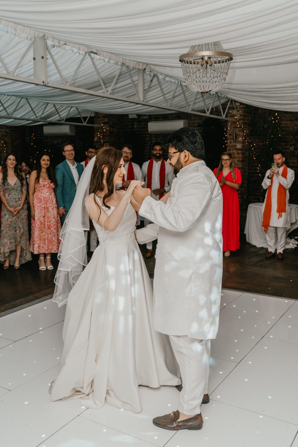 bride and groom first dance at northbrook park wedding venue in hampshire