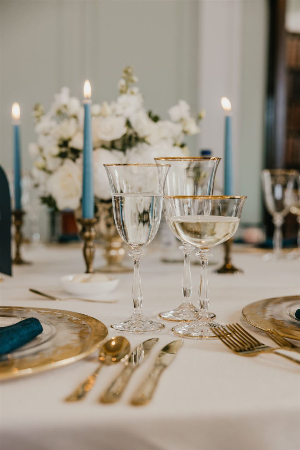 wedding breakfast setup in the library at trinity house wedding venue in london