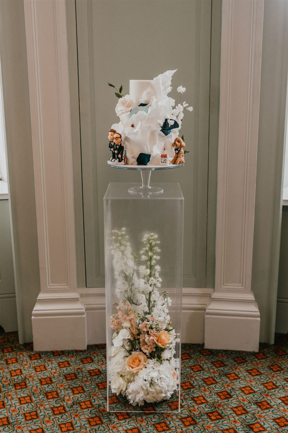 wedding cake setup in the library at trinity house wedding venue in london