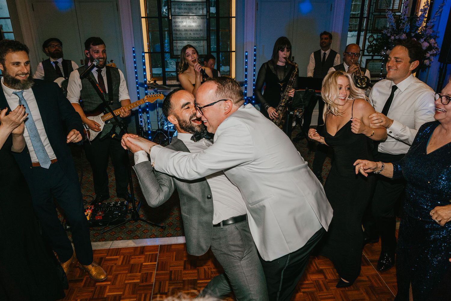 wedding guests on the dance floor at trinity house wedding in london