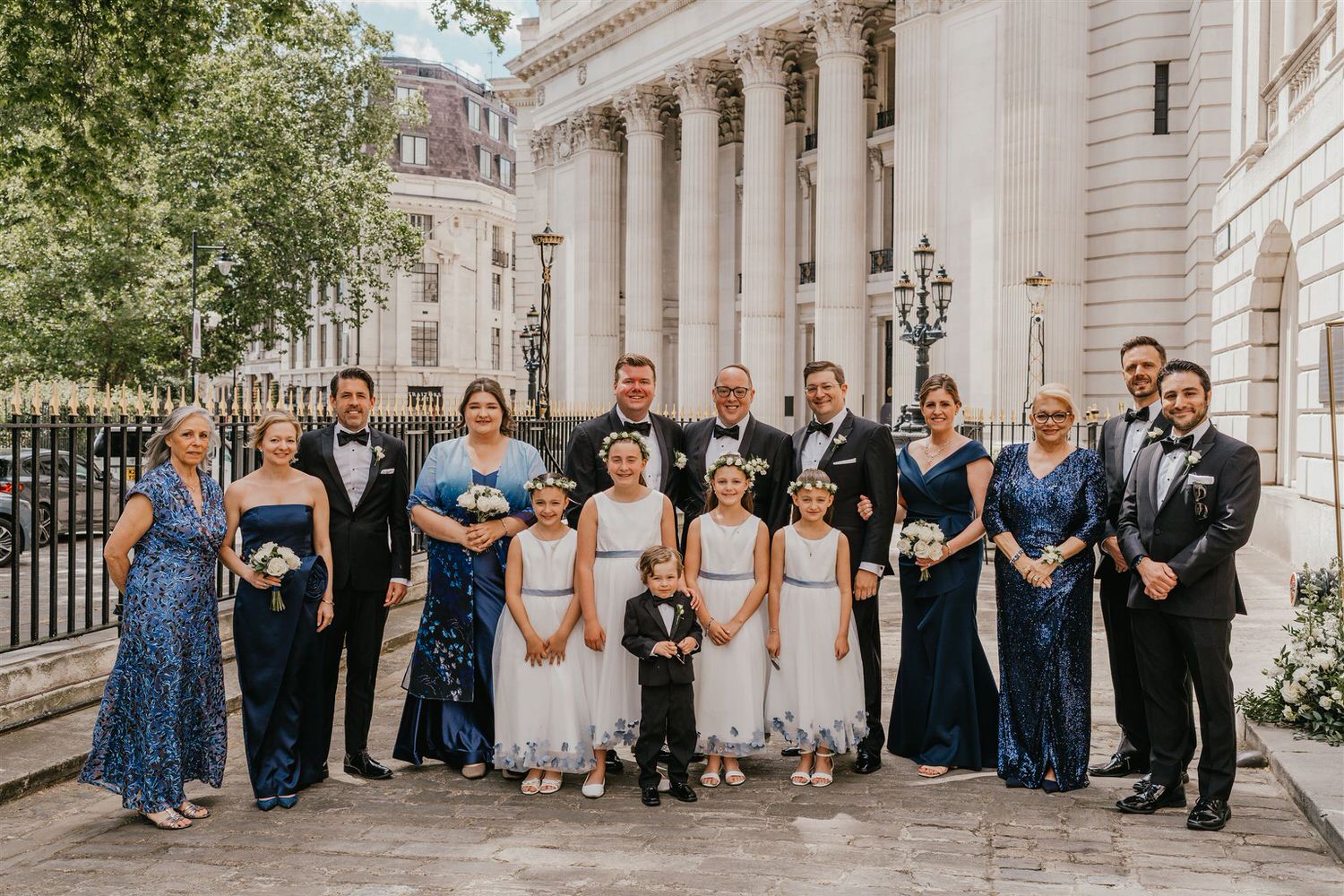 wedding party portrait outside trinity house london wedding
