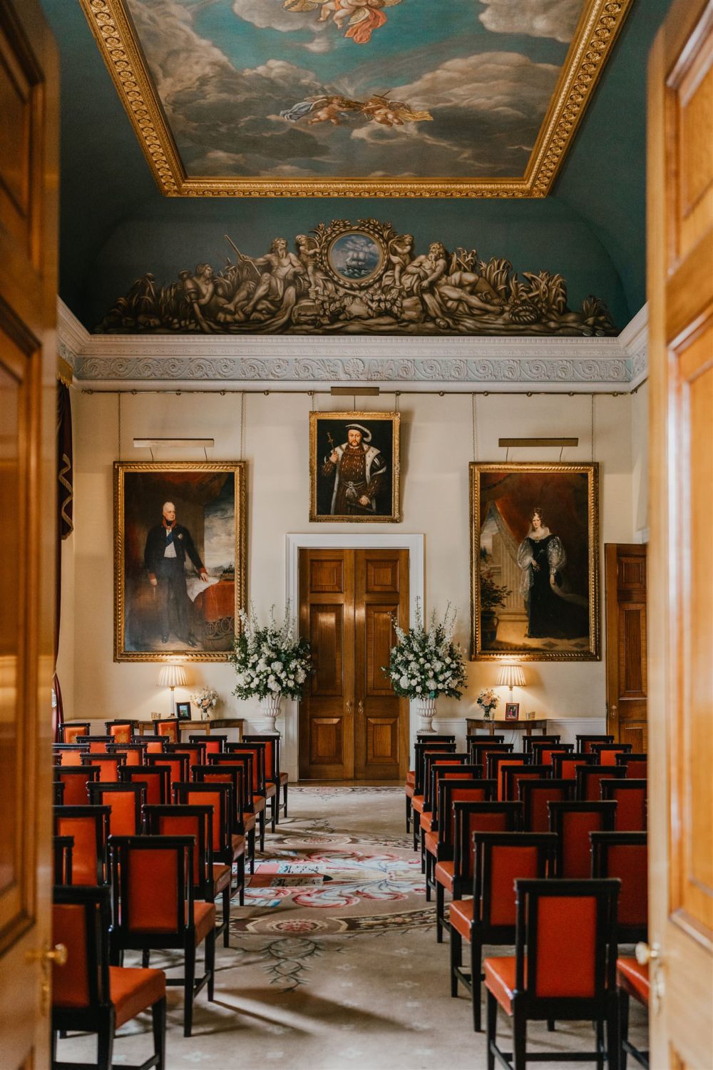 ceremony setup in the court room at trinity house wedding venue in london
