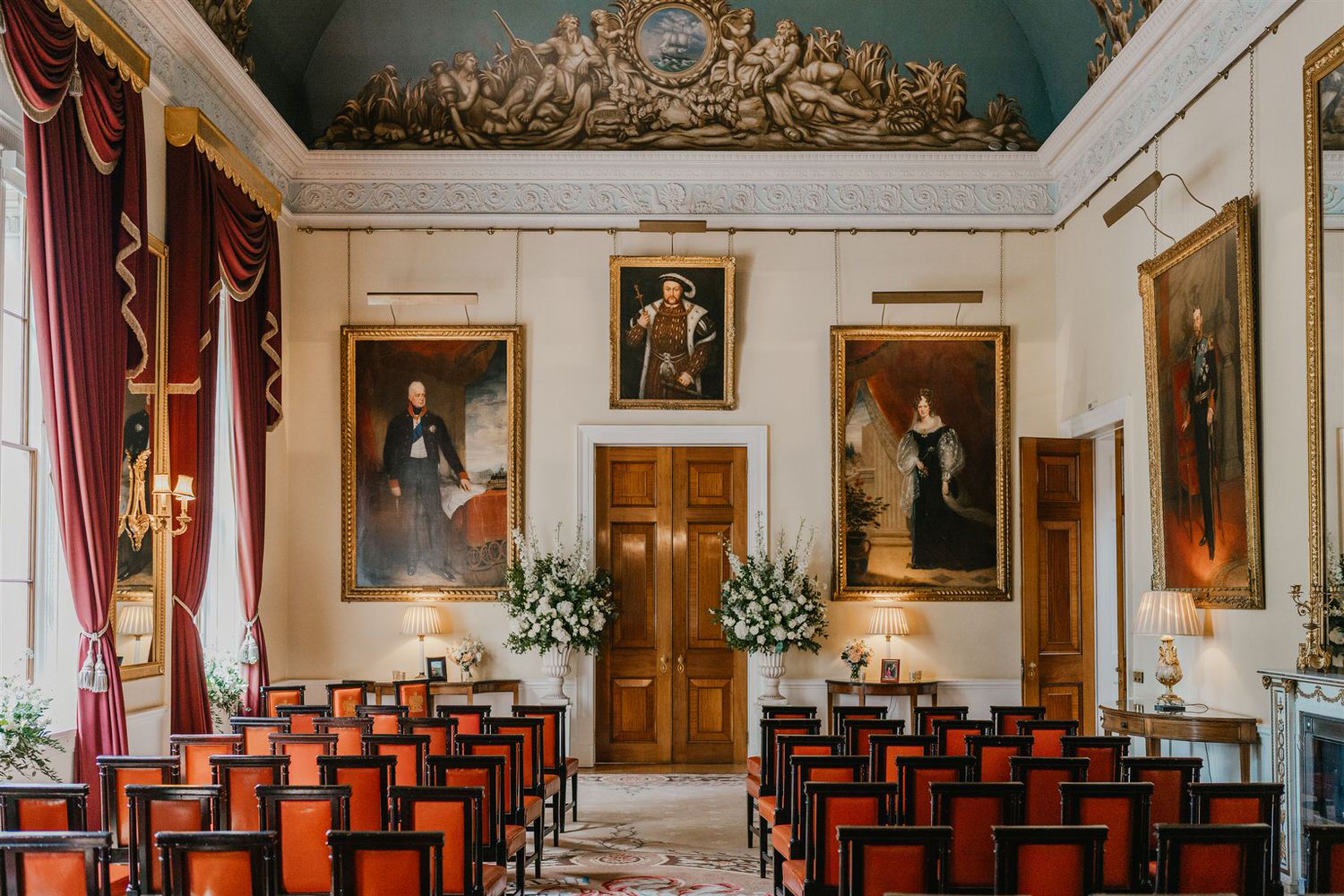ceremony setup in the court room at trinity house wedding venue in london