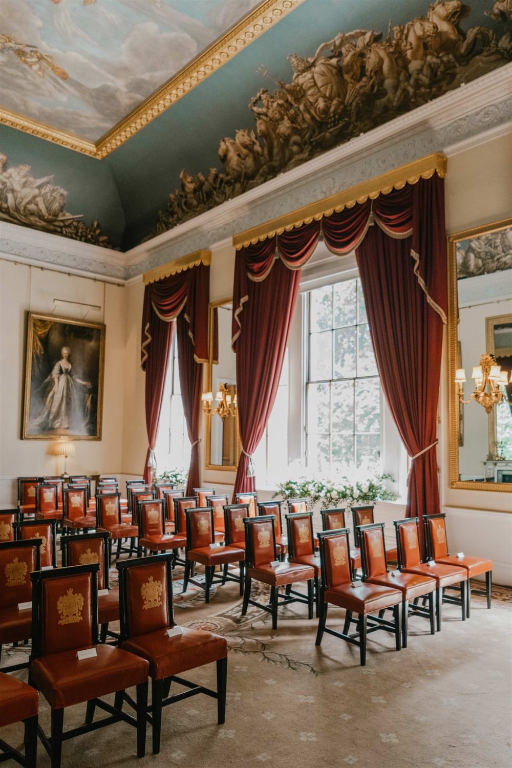 ceremony setup in the court room at trinity house wedding venue in london