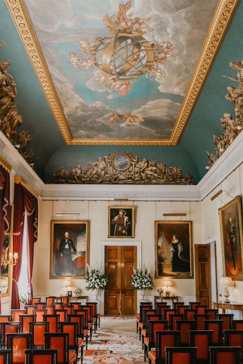 ceremony setup in the court room at trinity house wedding venue in london