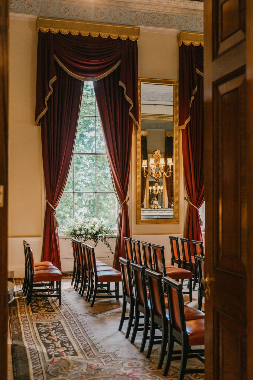 ceremony setup in the court room at trinity house wedding venue in london