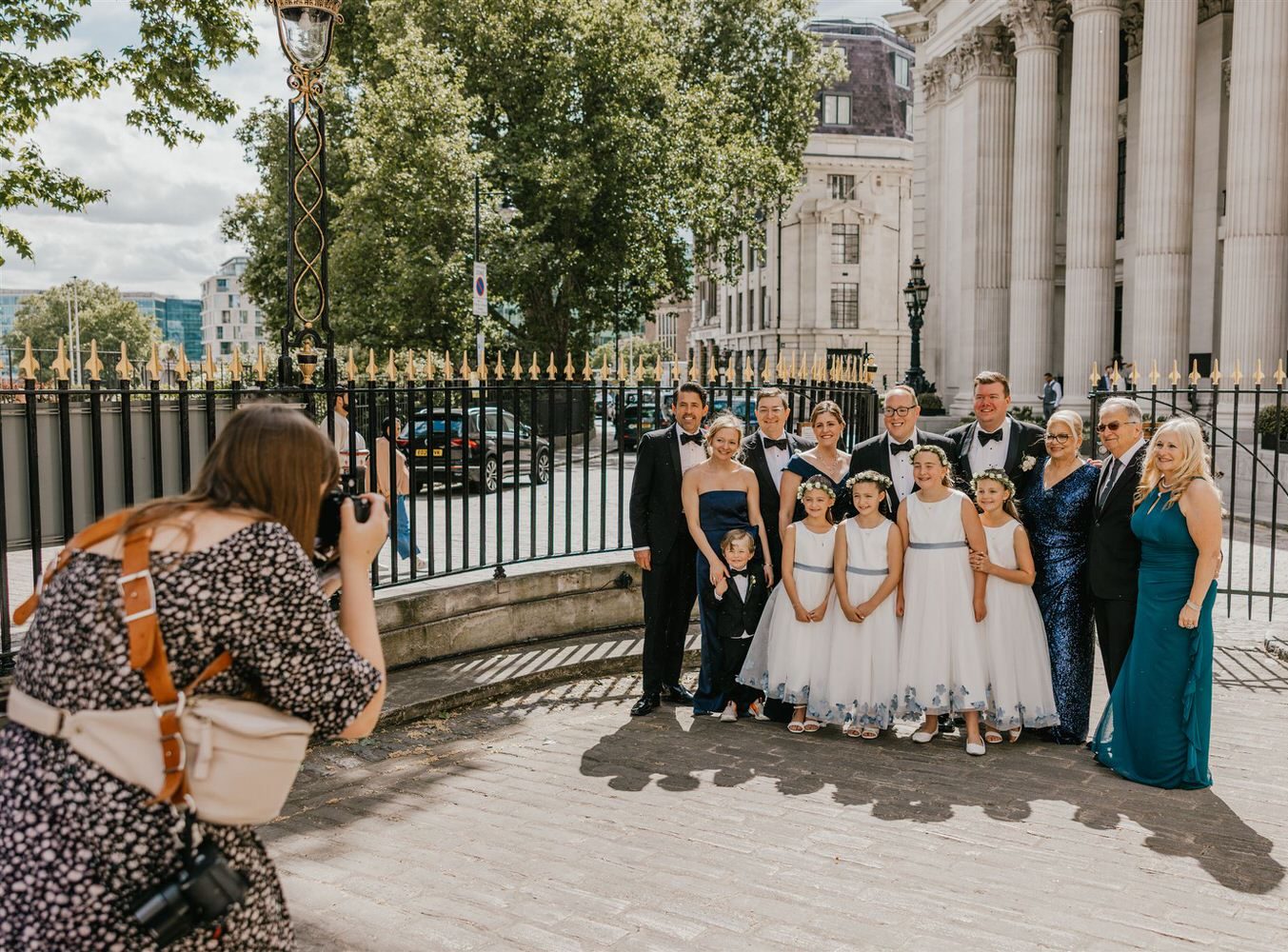 wedding party portrait outside trinity house london wedding