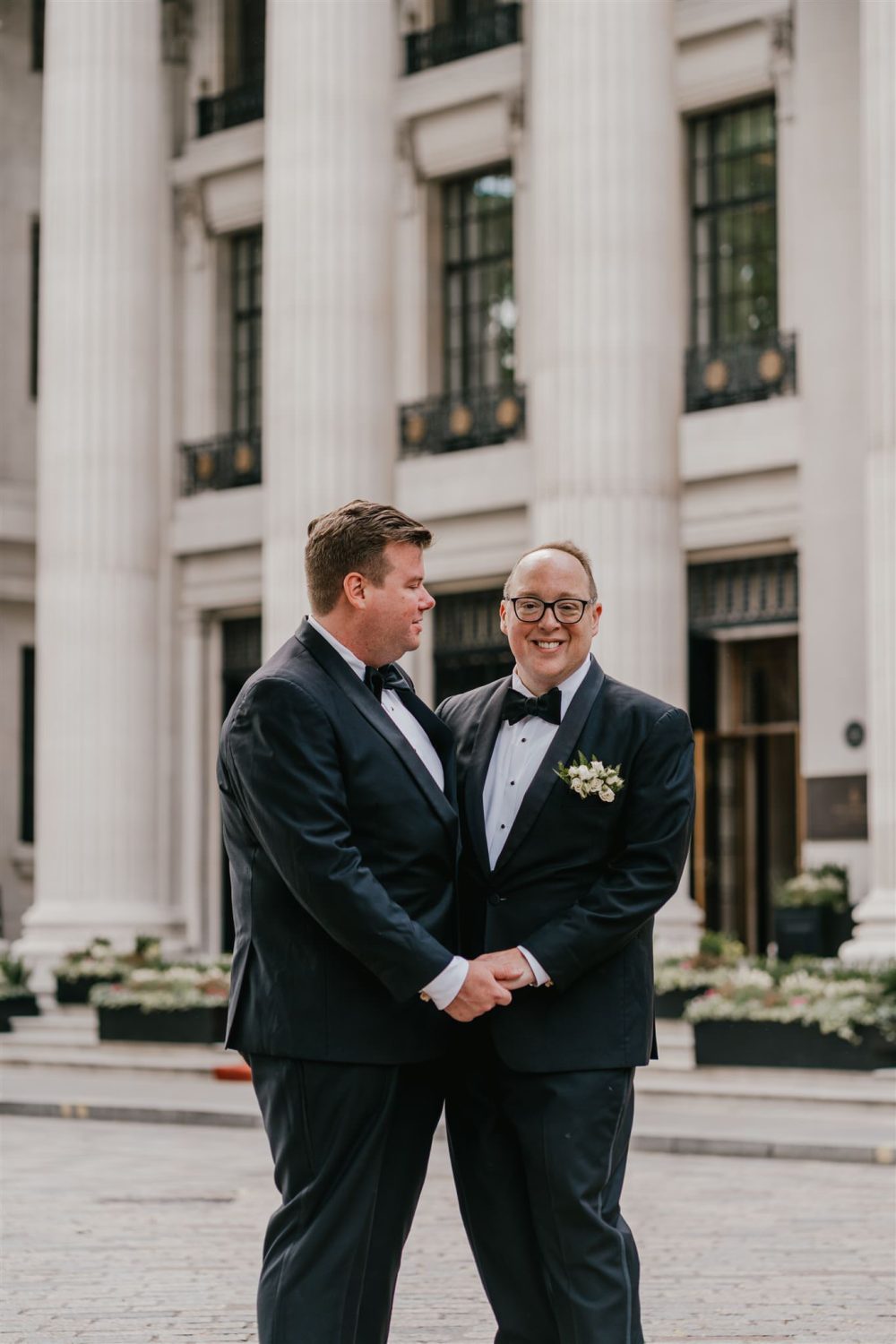 couple portraits outside the four seasons at trinity house wedding
