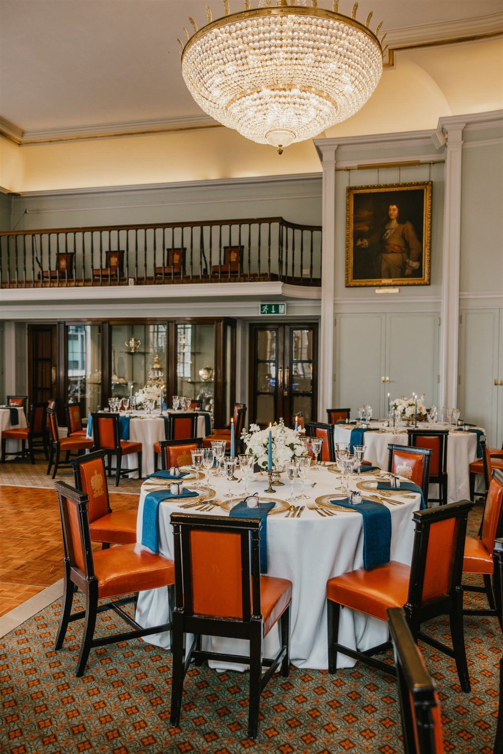 wedding breakfast setup in the library at trinity house wedding venue in london