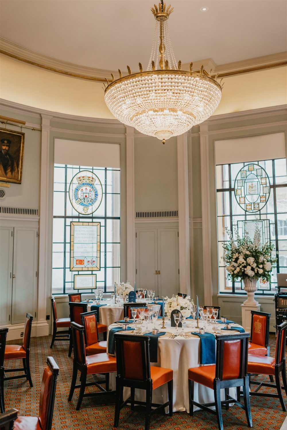 wedding breakfast setup in the library at trinity house wedding venue in london