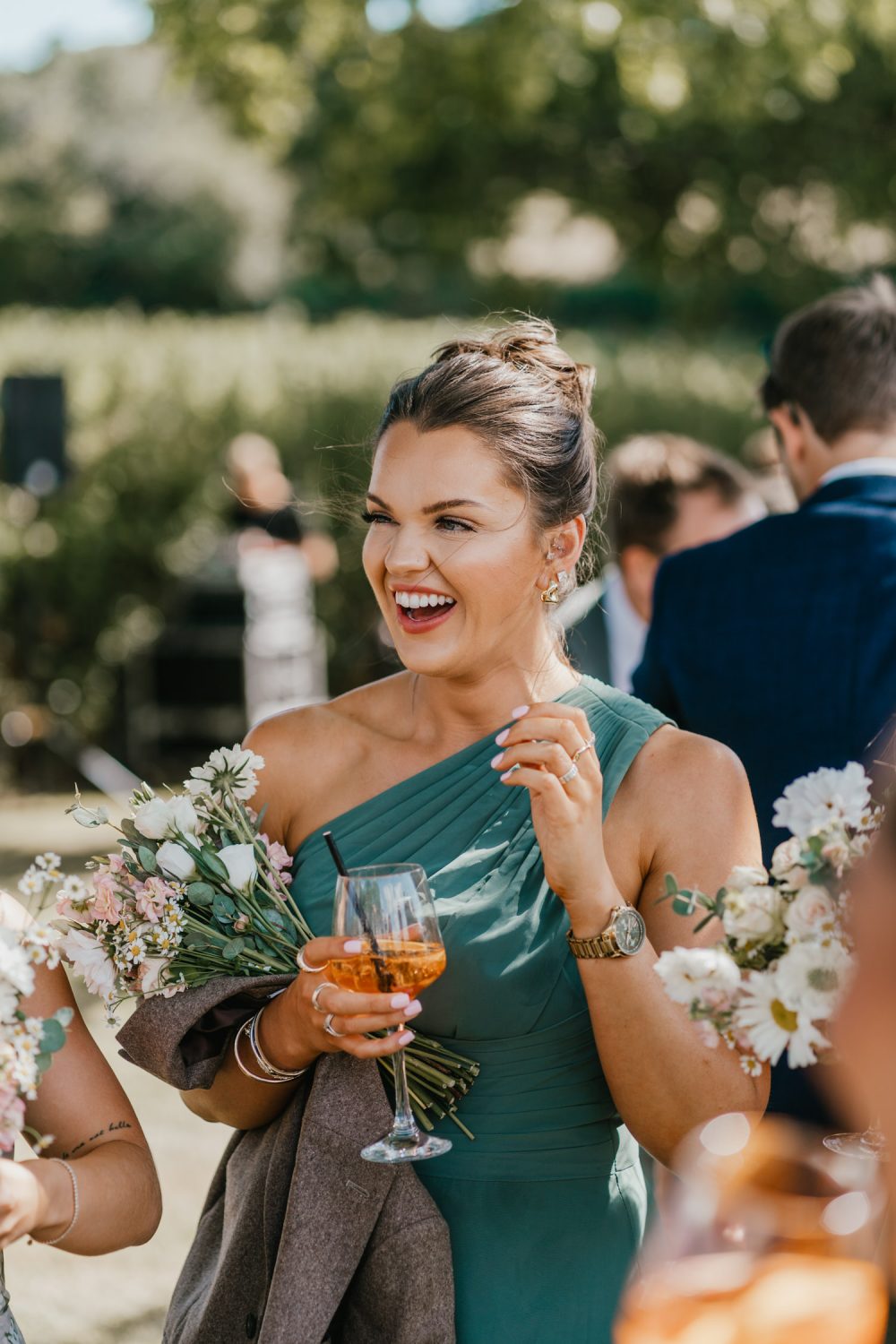 guest candids during drinks reception at English Oak Vineyard