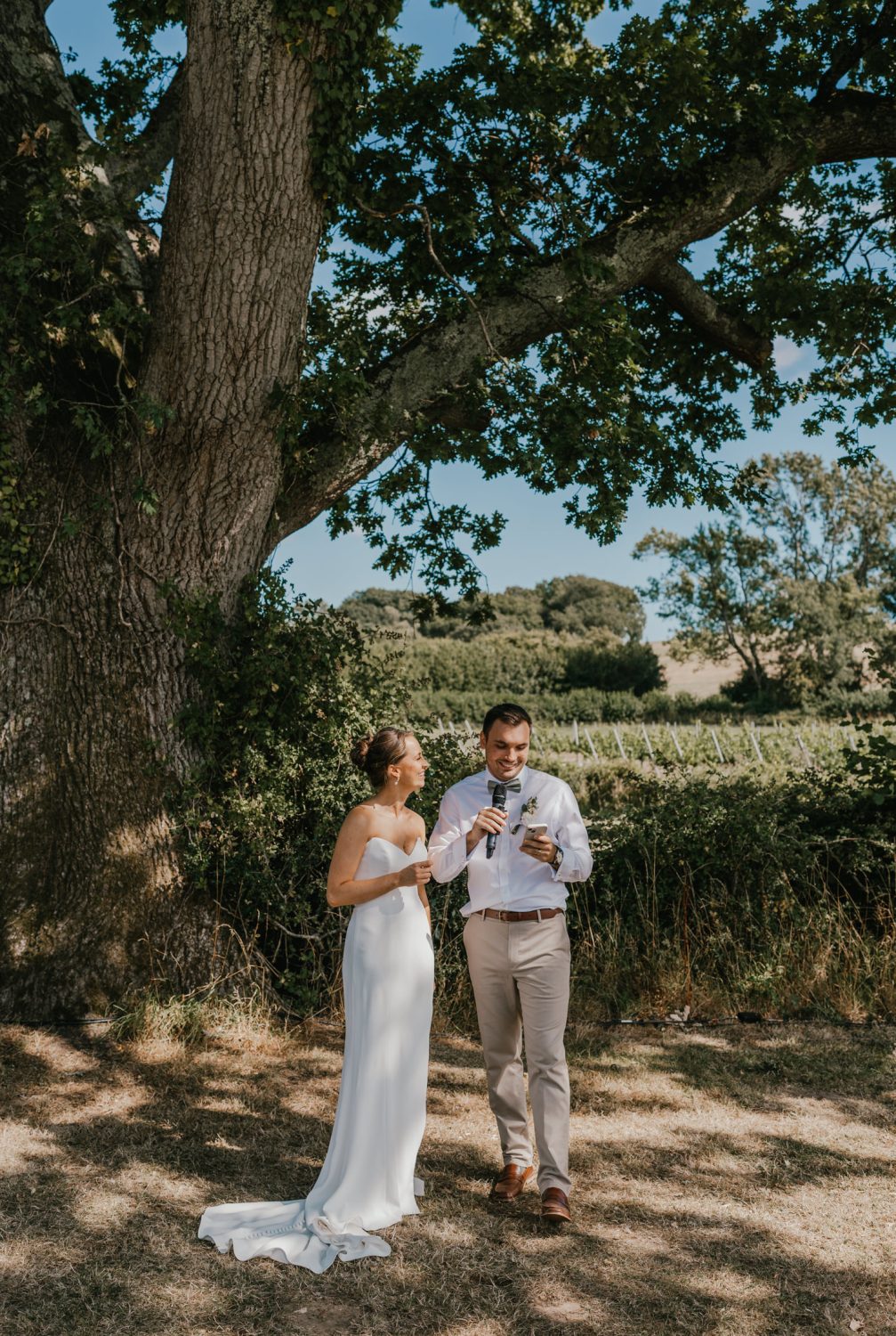 outdoor speeches at English Oak Vineyard wedding in dorset