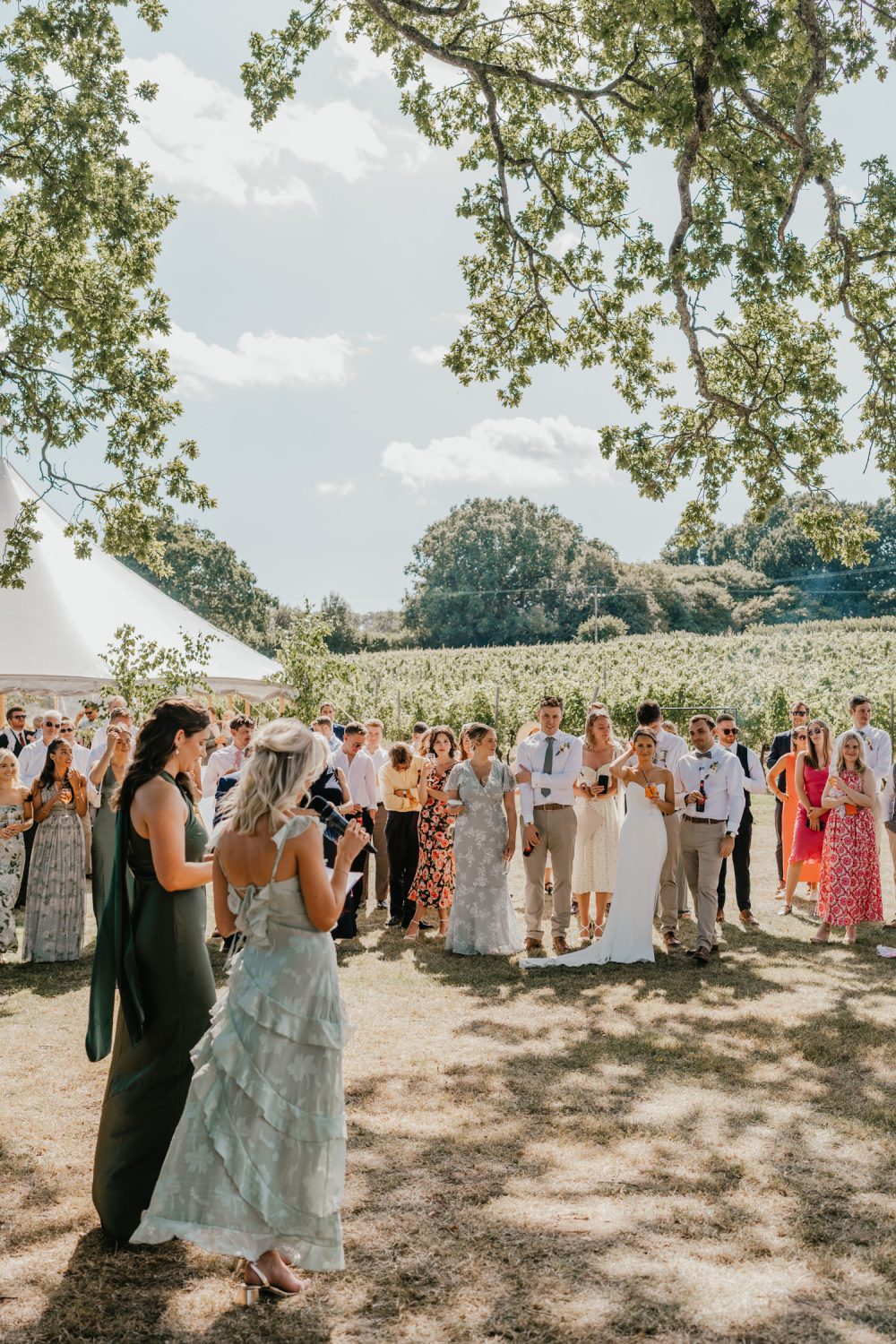 outdoor speeches at English Oak Vineyard wedding in dorset