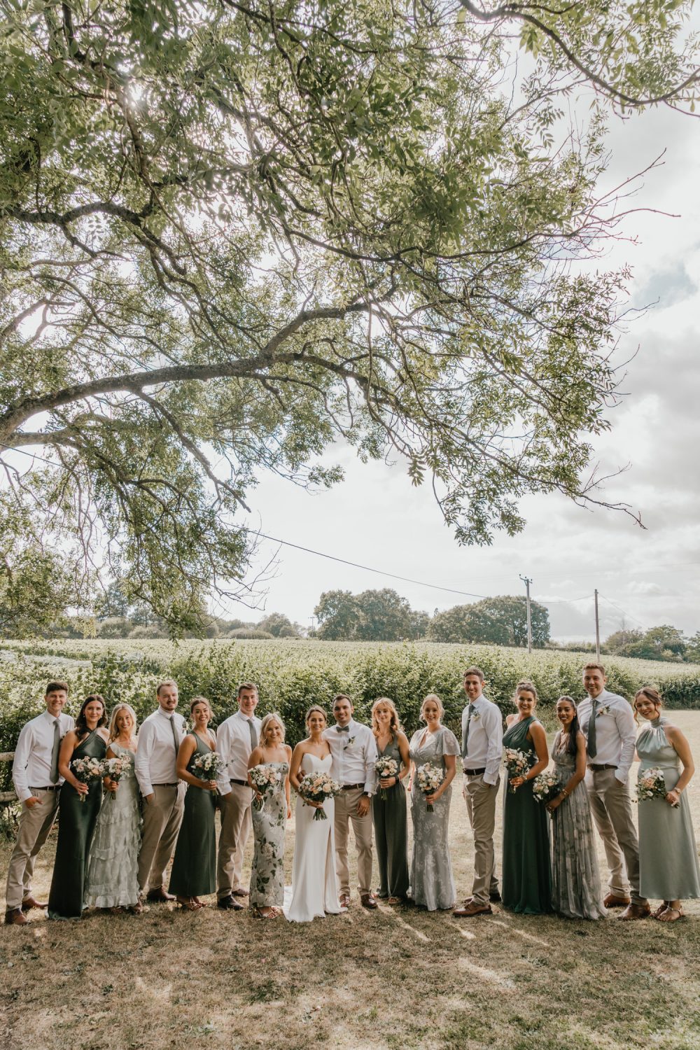 bridal party portraits at English Oak Vineyard wedding in dorset