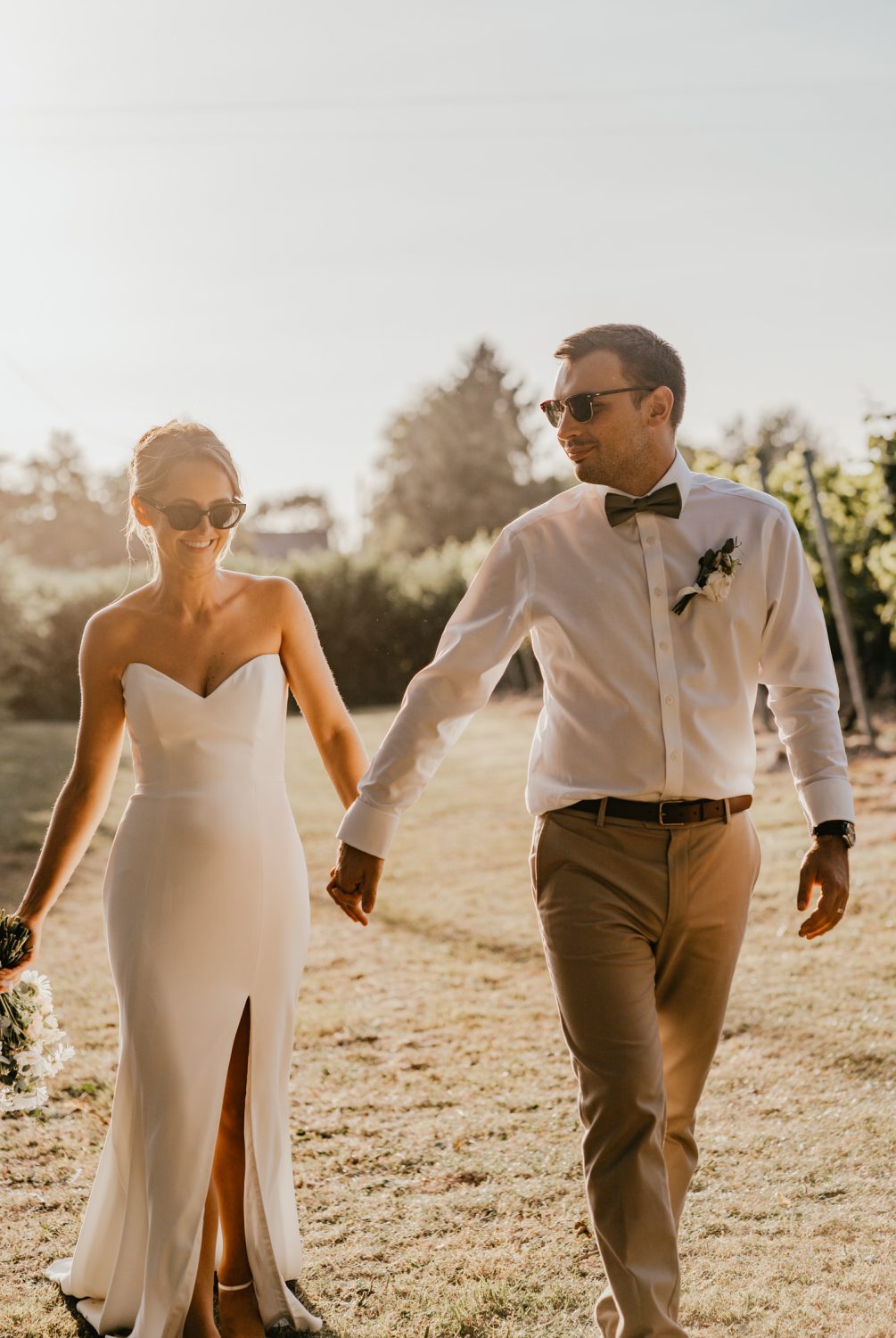 golden hour couple portraits at English Oak Vineyard wedding in dorset