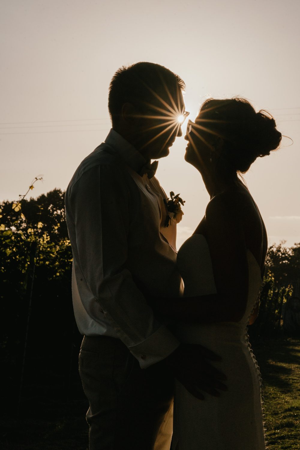 golden hour couple portraits at English Oak Vineyard wedding in dorset