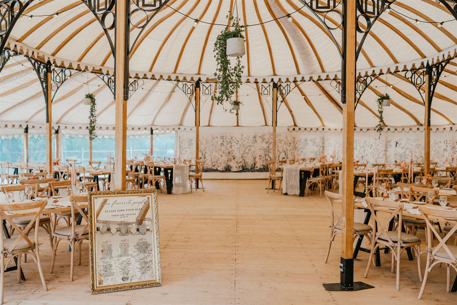 wedding breakfast setup at the beacon tunbridge wells wedding marquee