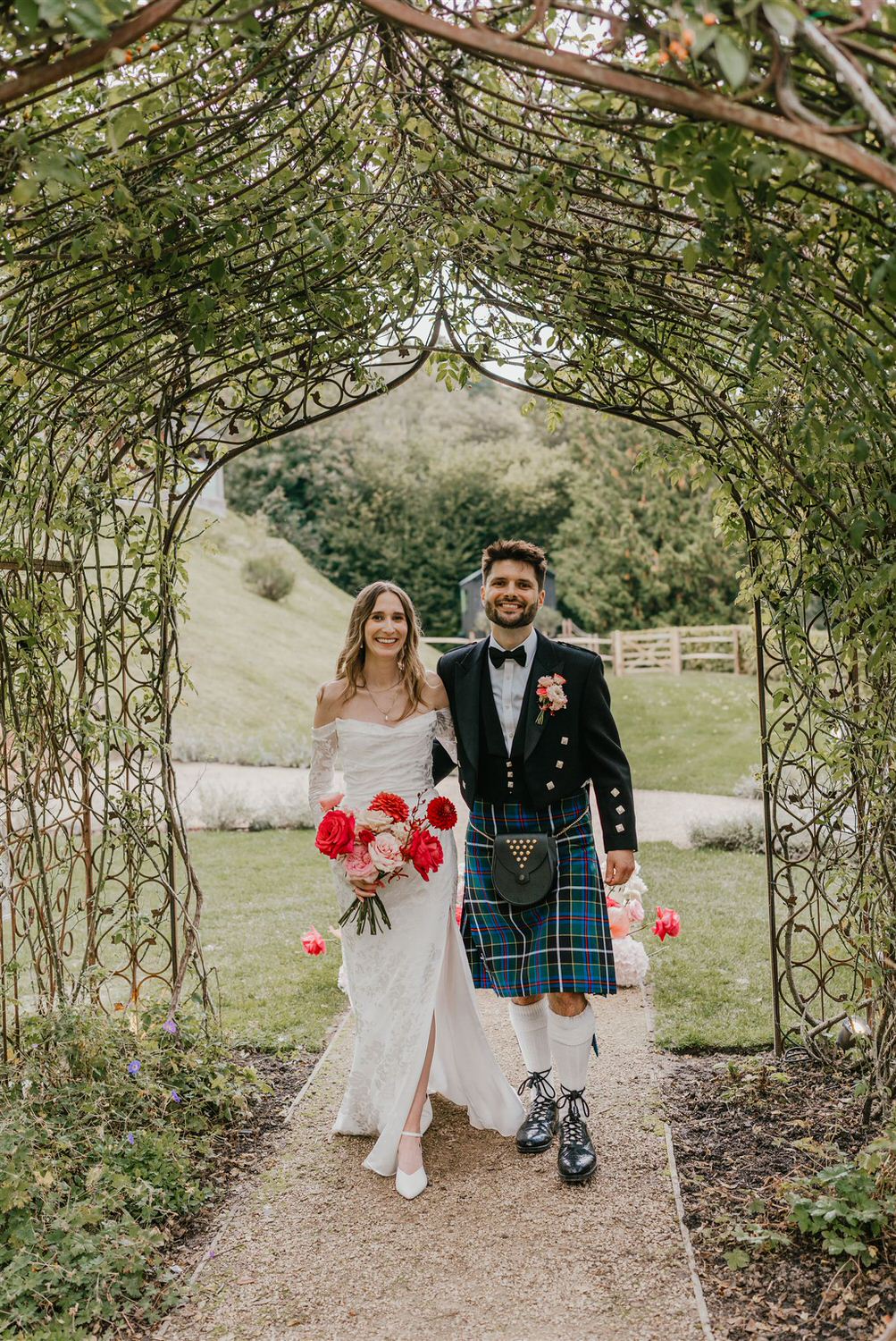 bride and groom couple portraits in the gardens at the beacon tunbridge wells wedding