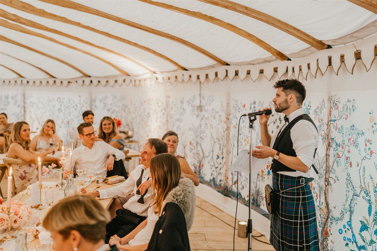groom's speech in the bell tent at the beacon wedding venue in tunbridge wells