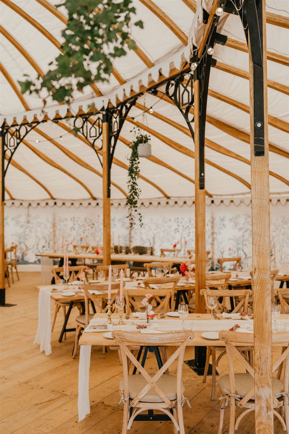 the beacon tunbridge wells wedding breakfast setup in bell tent